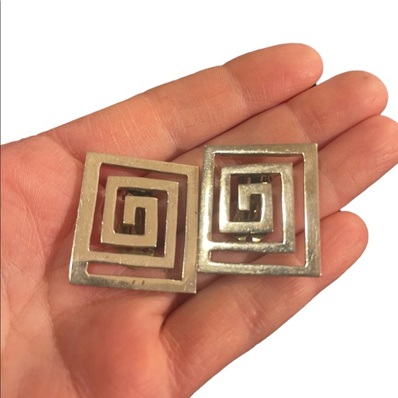 Vintage sterling 925 Modernist SQ clip on earrings Mexico signed - Picture 1 of 6